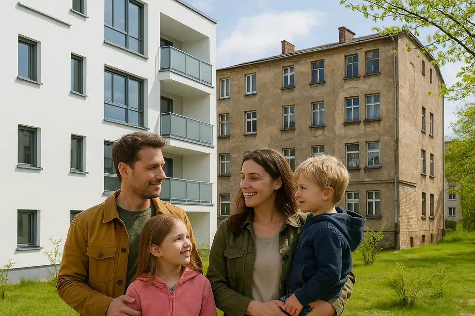 Moderne Wohnbauten mit Fokus auf Energieeffizienz und Nachhaltigkeit – die neuen KfW-Förderprogramme setzen Maßstäbe.