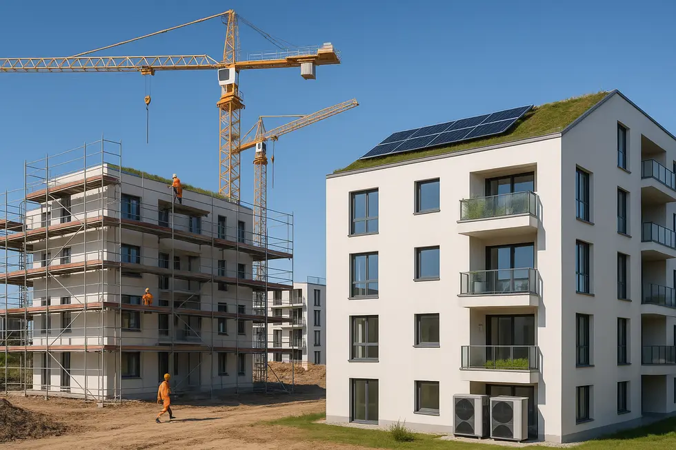 Moderne Wohnbauten mit Fokus auf Energieeffizienz und Nachhaltigkeit – die neuen KfW-Förderprogramme setzen Maßstäbe.